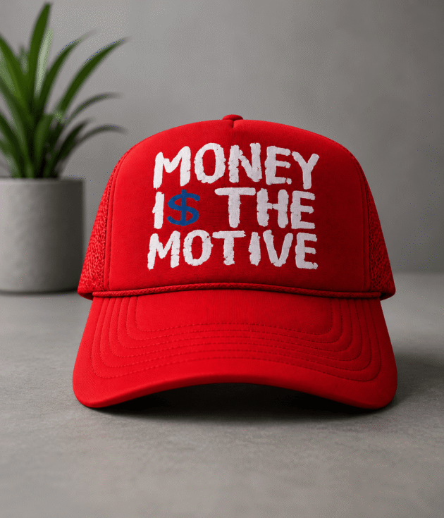 Money Is The Motive Red Trucker Hat